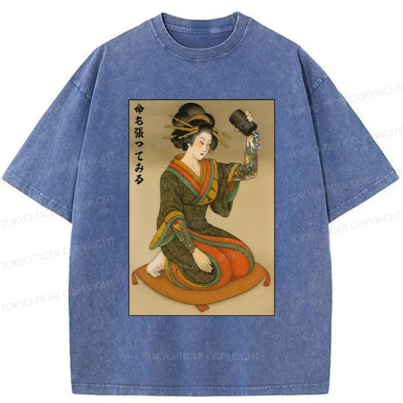 Tokyo-Tiger Geisha With Dice Washed T-Shirt
