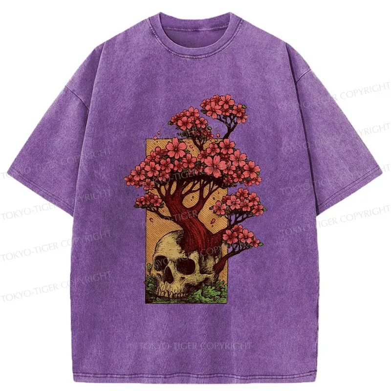 Tokyo-Tiger Skull Flower Washed T-Shirt