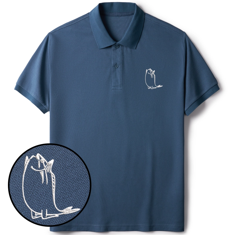 Tokyo-Tiger Kneeling Fish Embroidered Polo T-Shirt