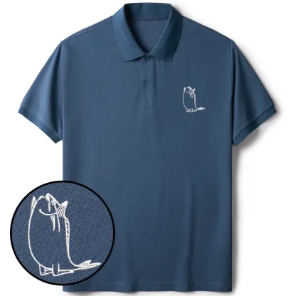 Tokyo-Tiger Kneeling Fish Embroidered Polo T-Shirt