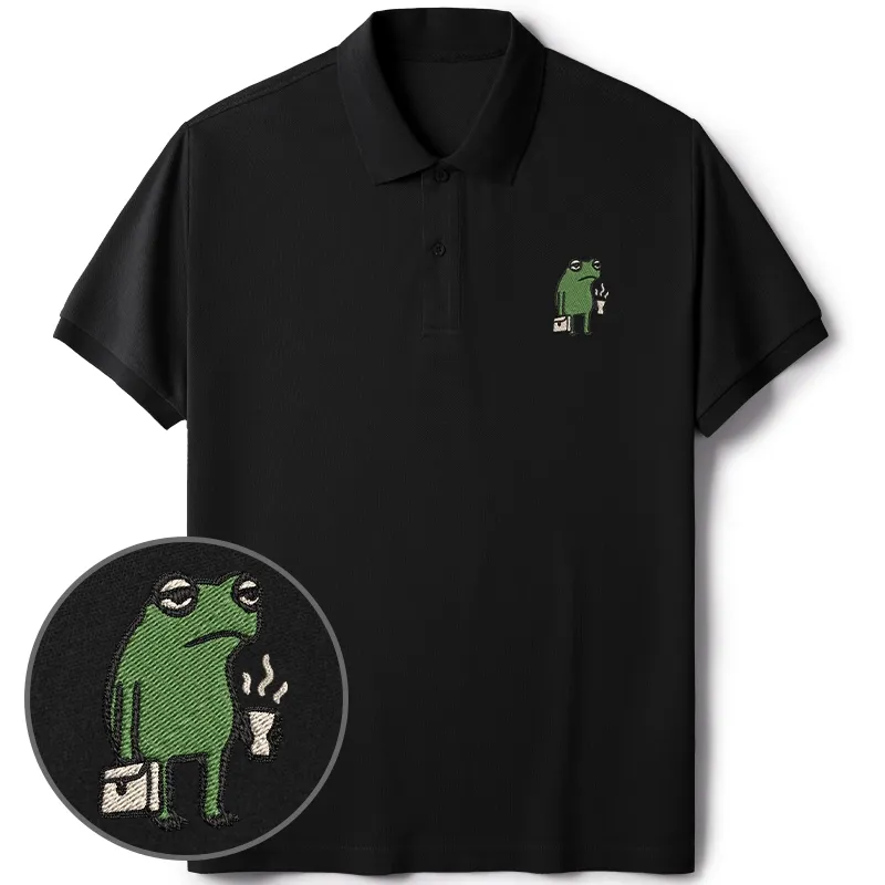 Tokyo-Tiger Funny Frog Going To Work Embroidered Polo T-Shirt