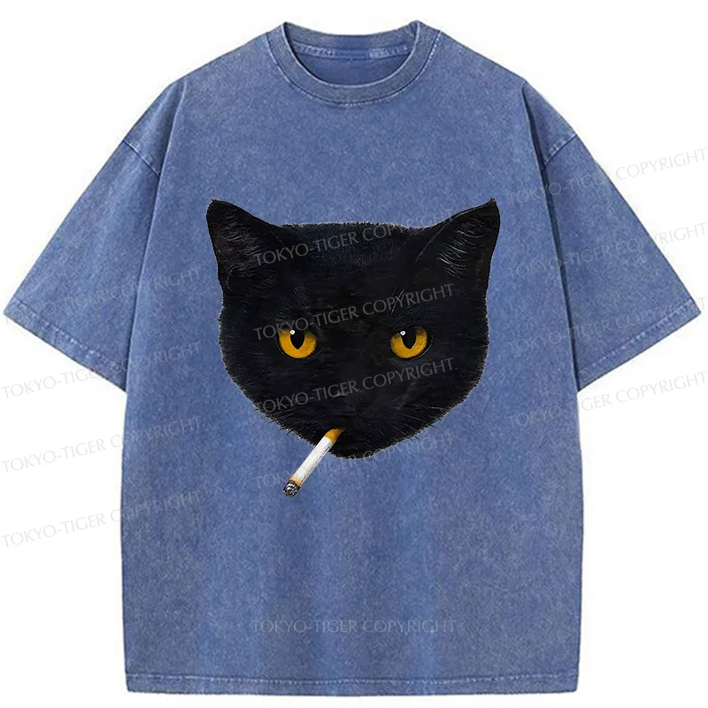 Tokyo-Tiger Smoking Cat Washed T-Shirt