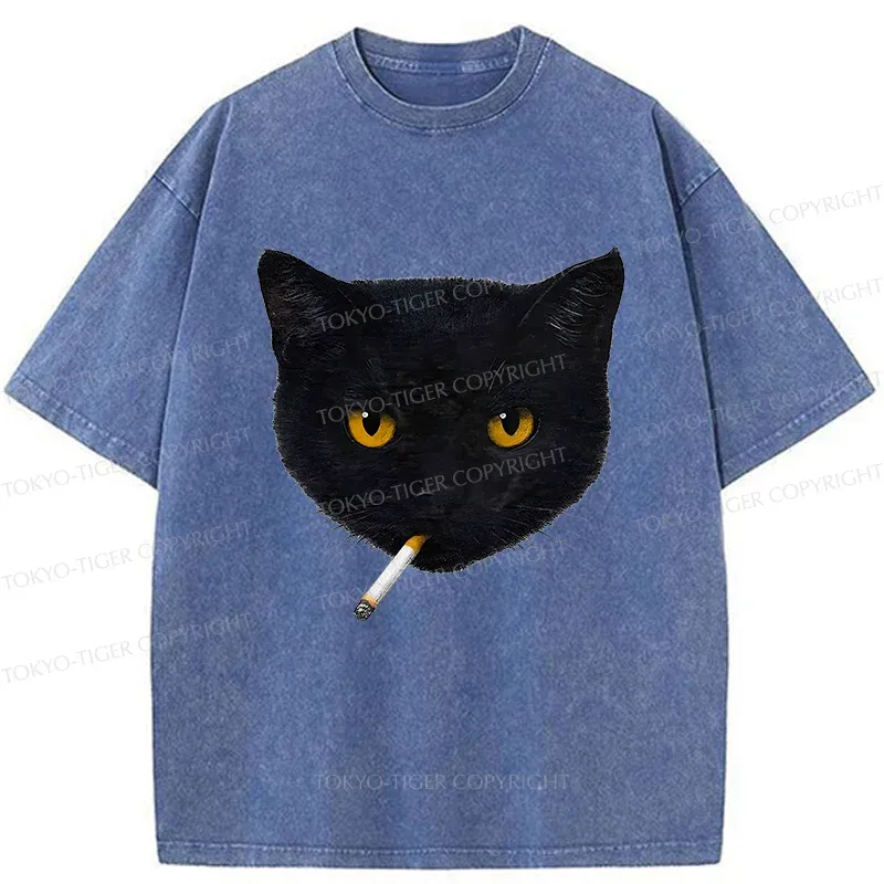Tokyo-Tiger Smoking Cat Washed T-Shirt