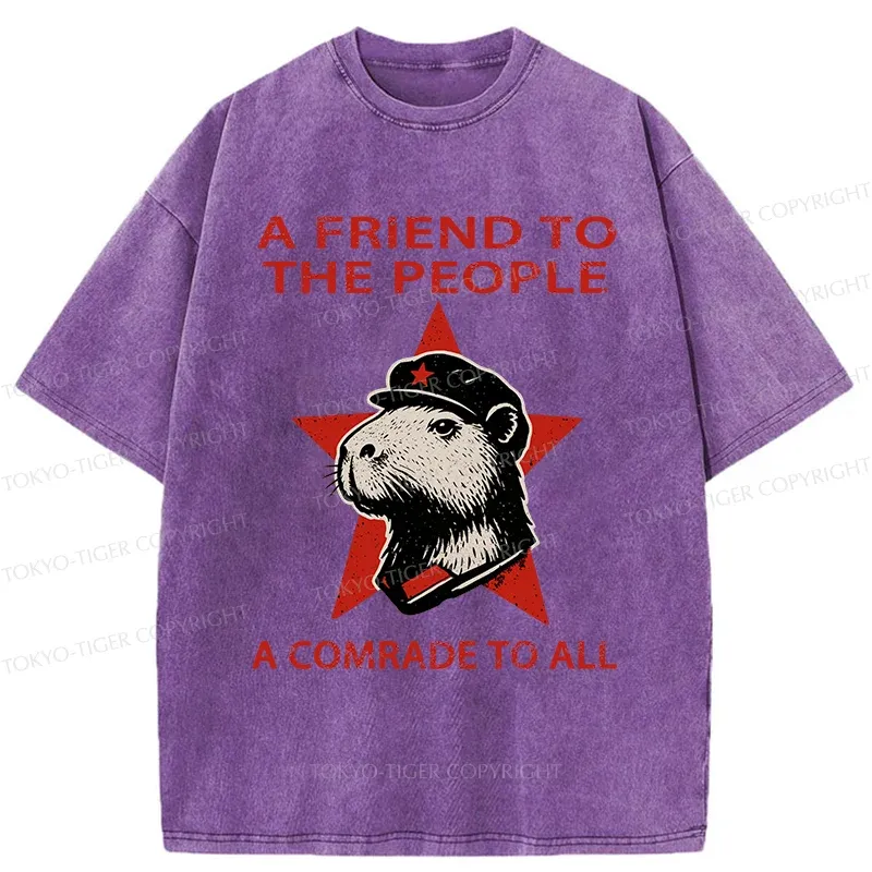 Tokyo-Tiger Capibalism Funny Washed T-Shirt