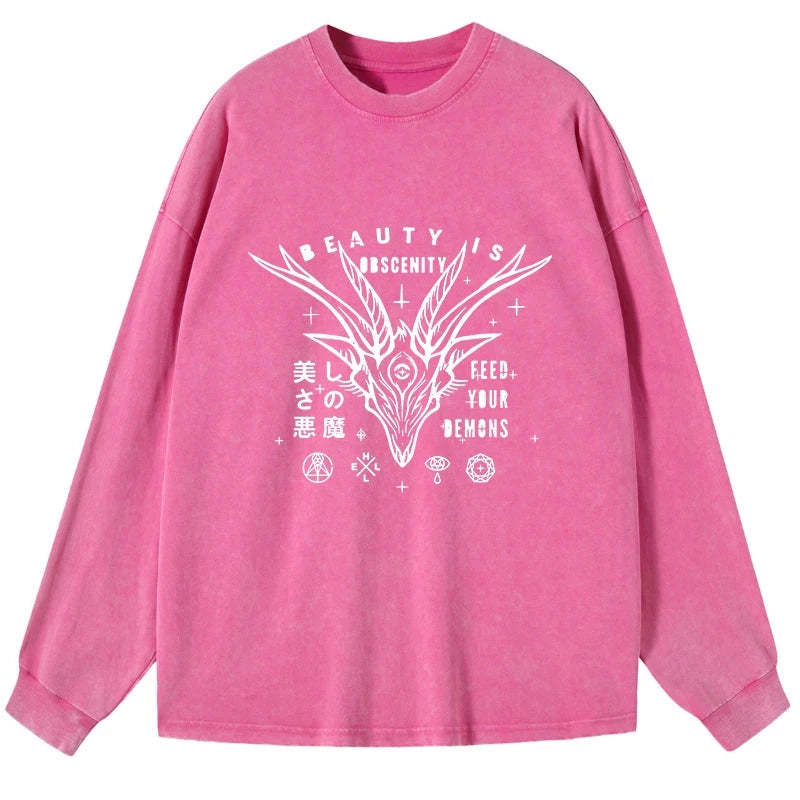 Tokyo-Tiger Beautiful Devil Japanese Washed Long Sleeve T-Shirt