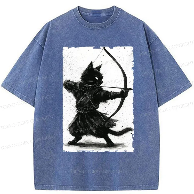 Tokyo-Tiger Retro Cat Archery Washed T-Shirt