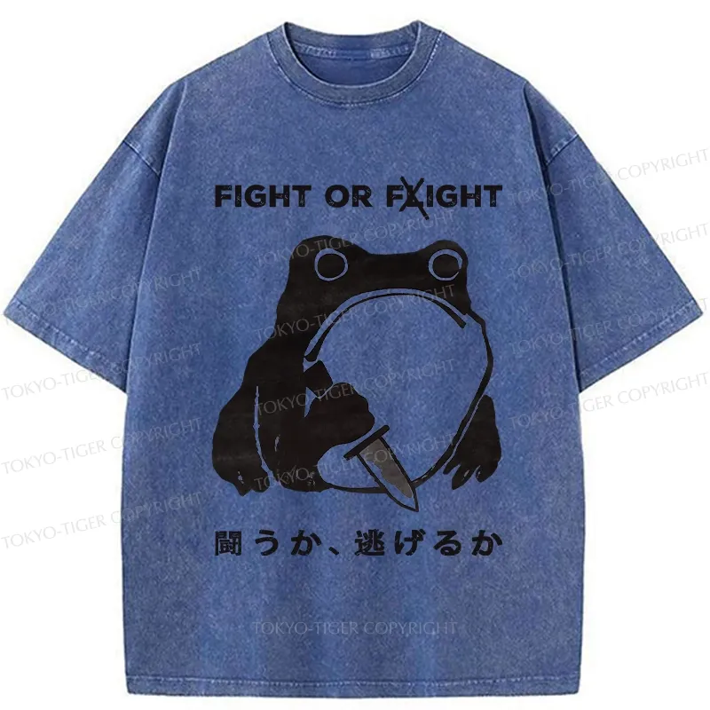 Tokyo-Tiger Fight Or Flight Funny Washed T-Shirt