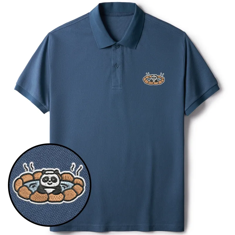 Tokyo-Tiger Panda In Hot Springs Embroidered Polo T-Shirt