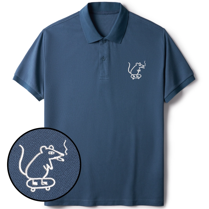 Tokyo-Tiger Funny Mouse On Skateboard Embroidered Polo T-Shirt