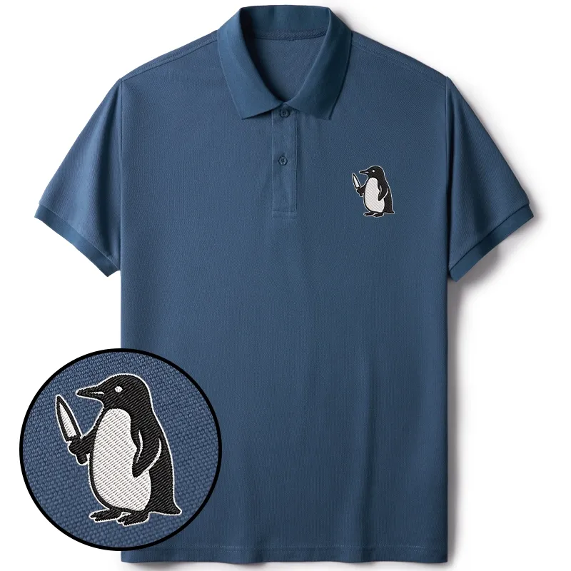 Tokyo-Tiger Penguin With Knife Embroidered Polo T-Shirt