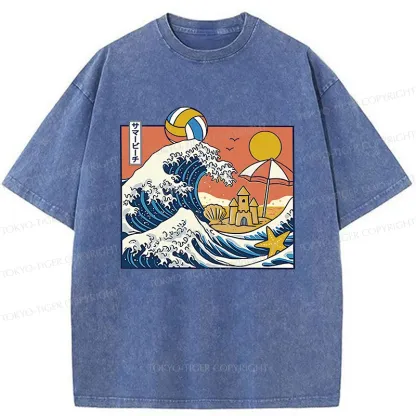 Tokyo-Tiger Summer Beach Washed T-Shirt