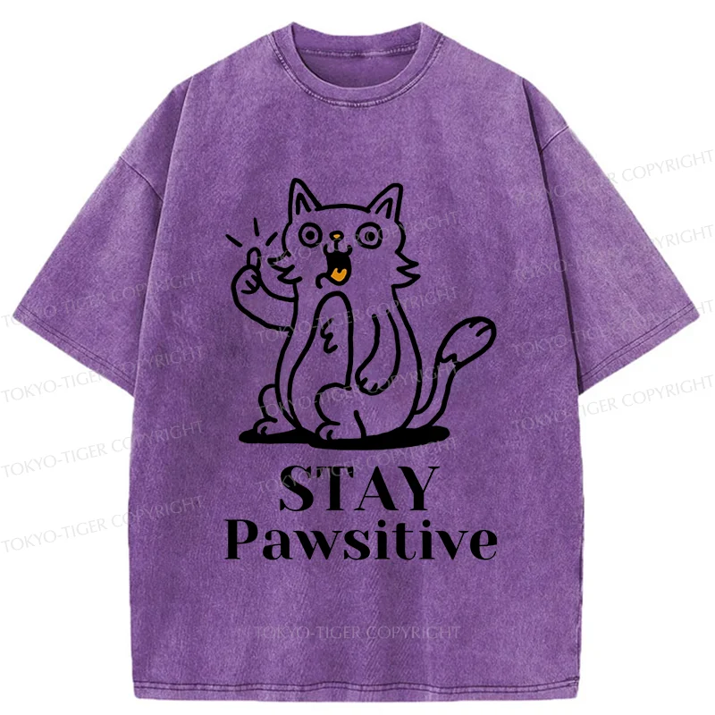 Tokyo-Tiger Stay Positive Cat Washed T-Shirt