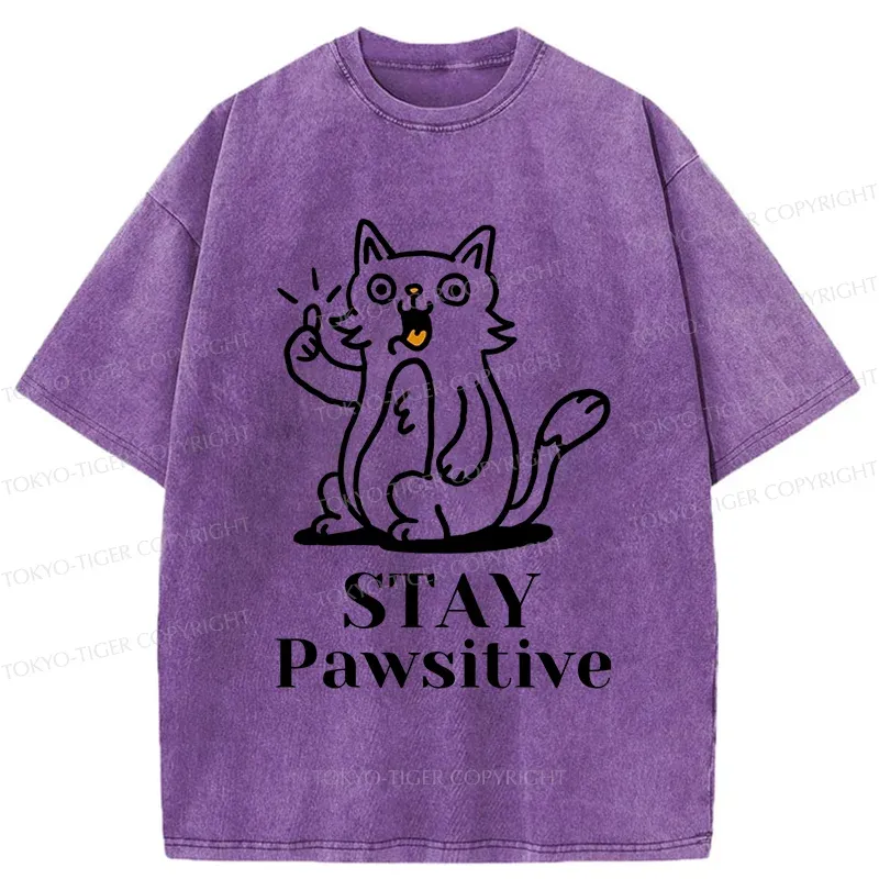 Tokyo-Tiger Stay Positive Cat Washed T-Shirt