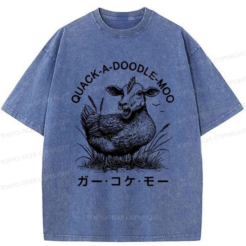 Tokyo-Tiger Duck Cow Funny Washed T-Shirt