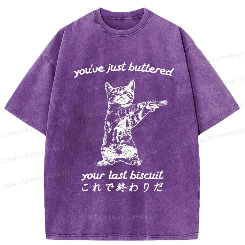Tokyo-Tiger Funny Cat Holding A Gun Washed T-Shirt