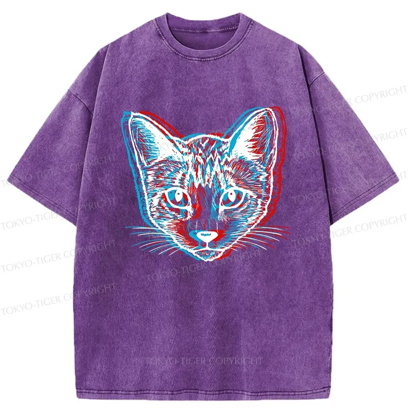 Tokyo-Tiger Psychedelic Cat Washed T-Shirt