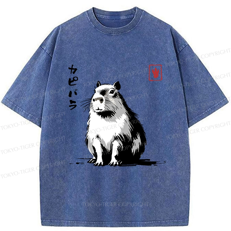 Tokyo-Tiger Retro Japanese Capybara Washed T-Shirt