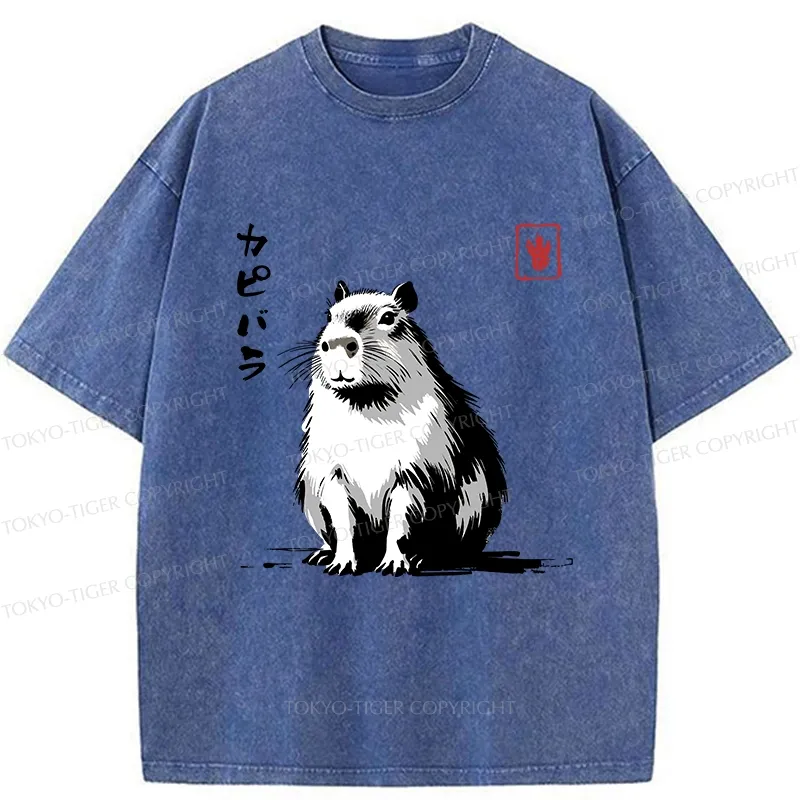Tokyo-Tiger Retro Japanese Capybara Washed T-Shirt