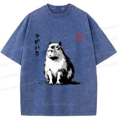 Tokyo-Tiger Retro Japanese Capybara Washed T-Shirt