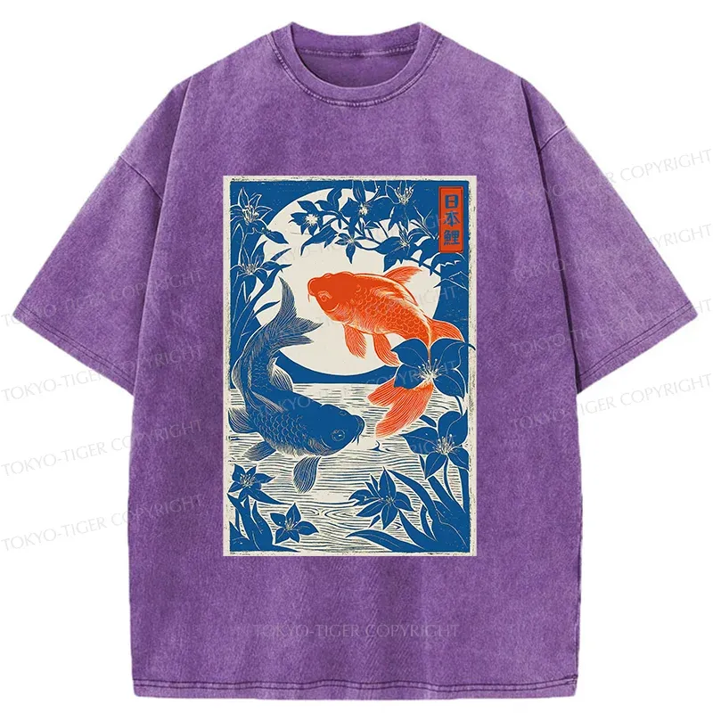 Tokyo-Tiger Woodcut Koi Washed T-Shirt