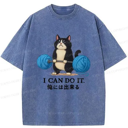 Tokyo-Tiger Cat Lifting Weight Washed T-Shirt