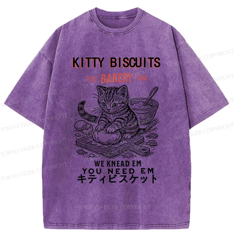 Tokyo-Tiger Kitty Bakery Funny Washed T-Shirt