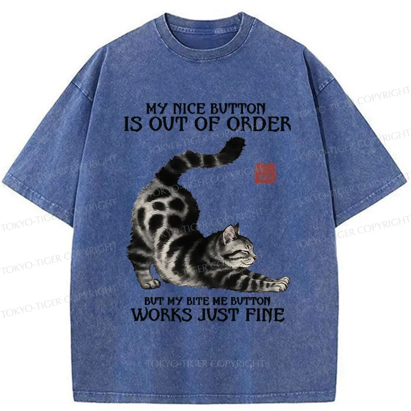 Tokyo-Tiger Naughty Cat Stretching Washed T-Shirt