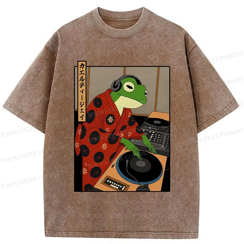 Tokyo-Tiger Funny Frog DJ Washed T-Shirt