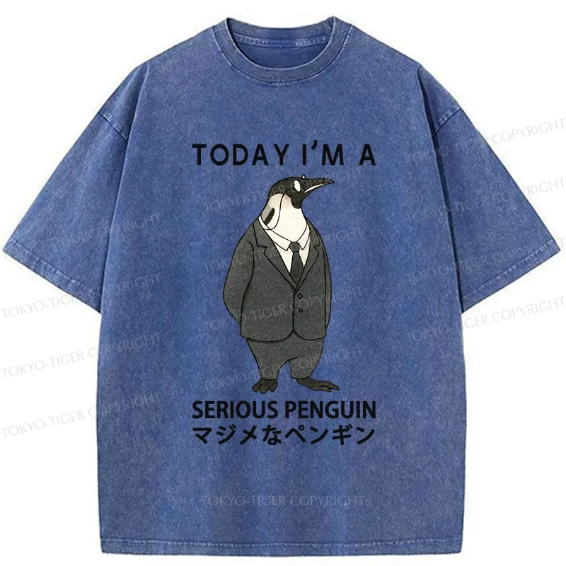Tokyo-Tiger Today I'm A Serious Penguin Washed T-Shirt