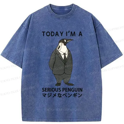 Tokyo-Tiger Today I'm A Serious Penguin Washed T-Shirt