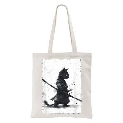 Tokyo-Tiger Retro Cat Samurai Japanese Tote Bag