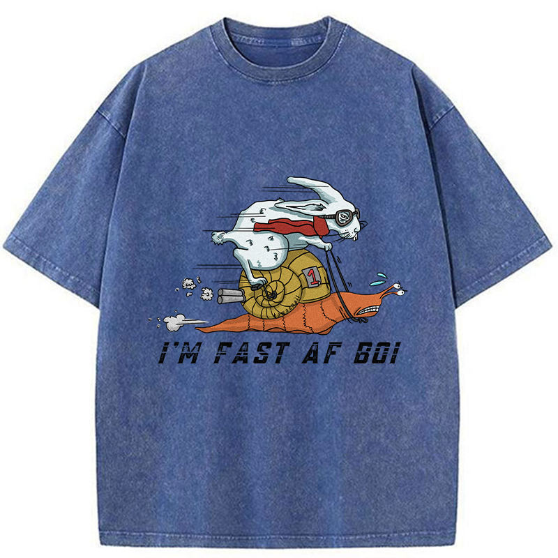 Tokyo-Tiger Funny Rabbit Riding A Snail Washed T-Shirt