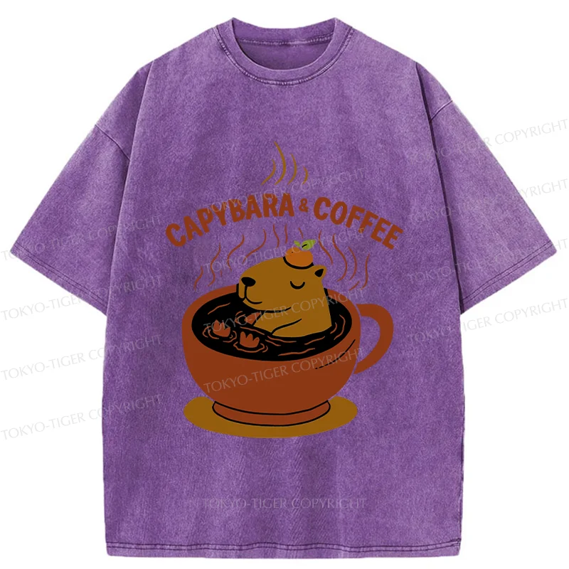 Tokyo-Tiger Capybara Coffee Funny Washed T-Shirt