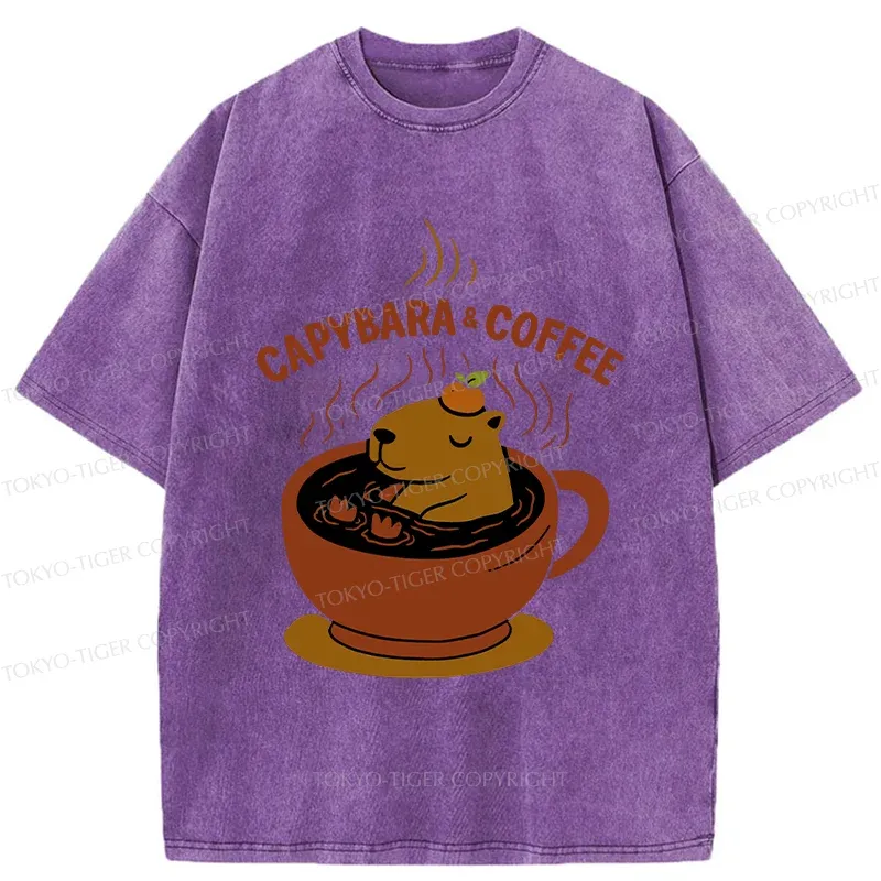 Tokyo-Tiger Capybara Coffee Funny Washed T-Shirt