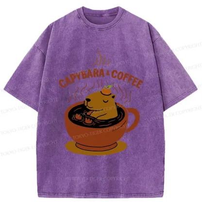 Tokyo-Tiger Capybara Coffee Funny Washed T-Shirt