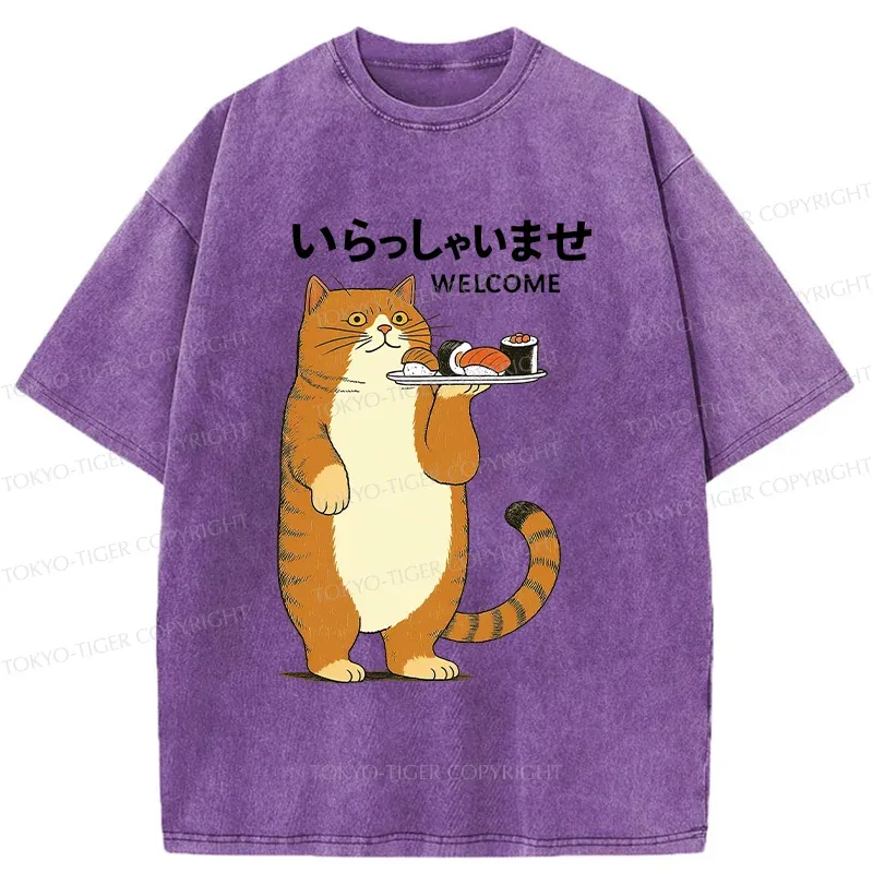 Tokyo-Tiger Cat Waiter Washed T-Shirt