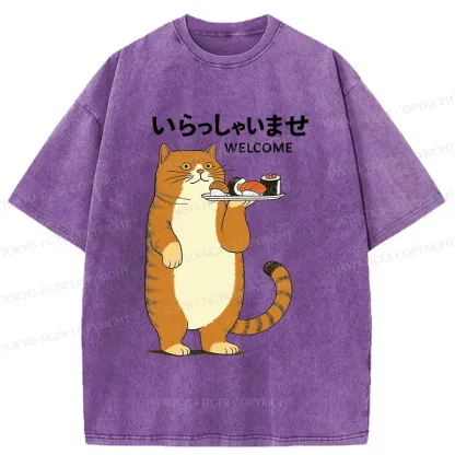 Tokyo-Tiger Cat Waiter Washed T-Shirt