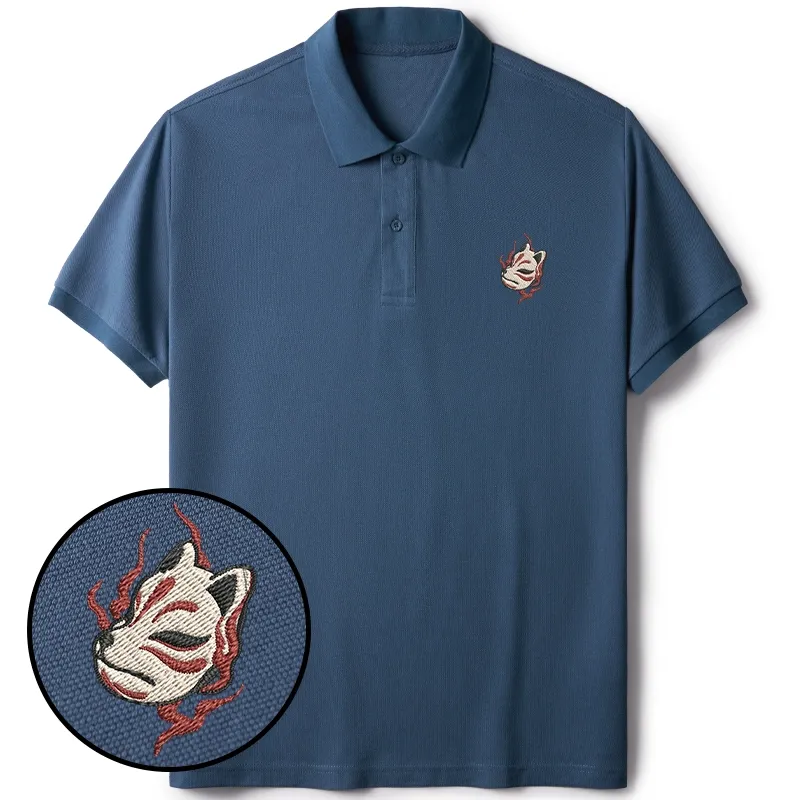 Tokyo-Tiger Fox Mask Japan Embroidered Polo T-Shirt