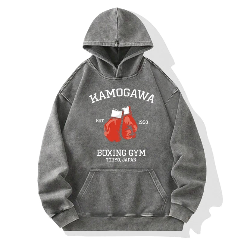Tokyo-Tiger Retro Boxing Gloves Manga Anime Washed Hoodie