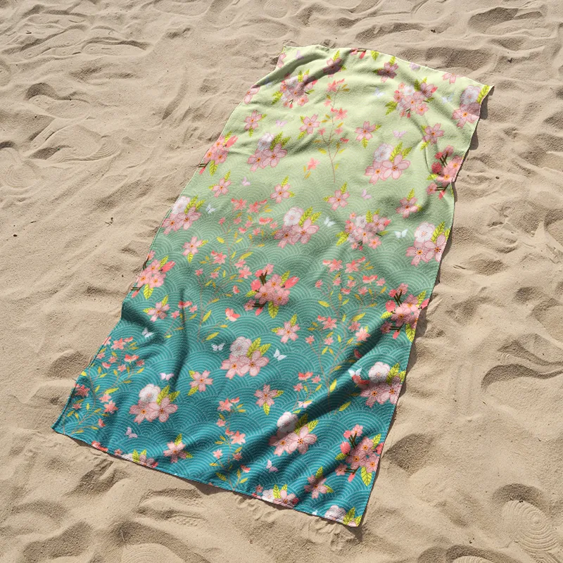 Tokyo-Tiger Sakura Blossom Waves Beach Towel