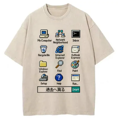 Tokyo-Tiger Retro Computer Washed T-Shirt