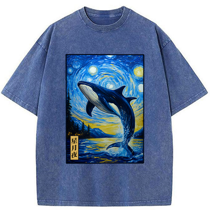 Tokyo-Tiger Whale Under The Starry Night Washed T-Shirt