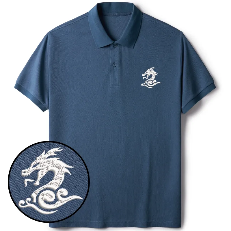 Tokyo-Tiger Dragon Totem Japanese Embroidered Polo T-Shirt