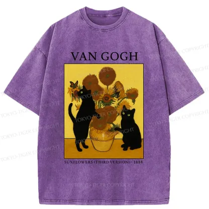Tokyo-Tiger Sunflower And Cat Washed T-Shirt