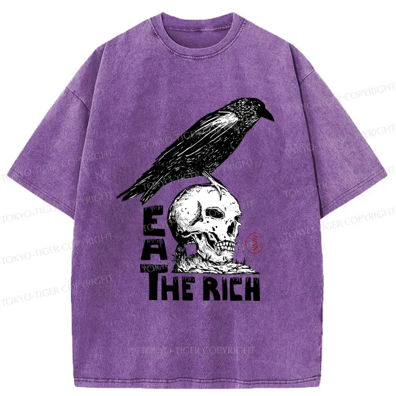 Tokyo-Tiger Crow Standing On Skull Washed T-Shirt