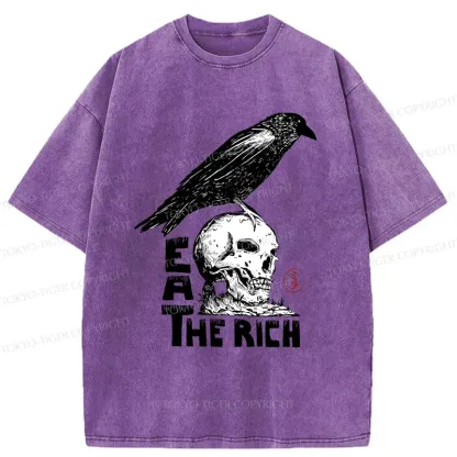 Tokyo-Tiger Crow Standing On Skull Washed T-Shirt