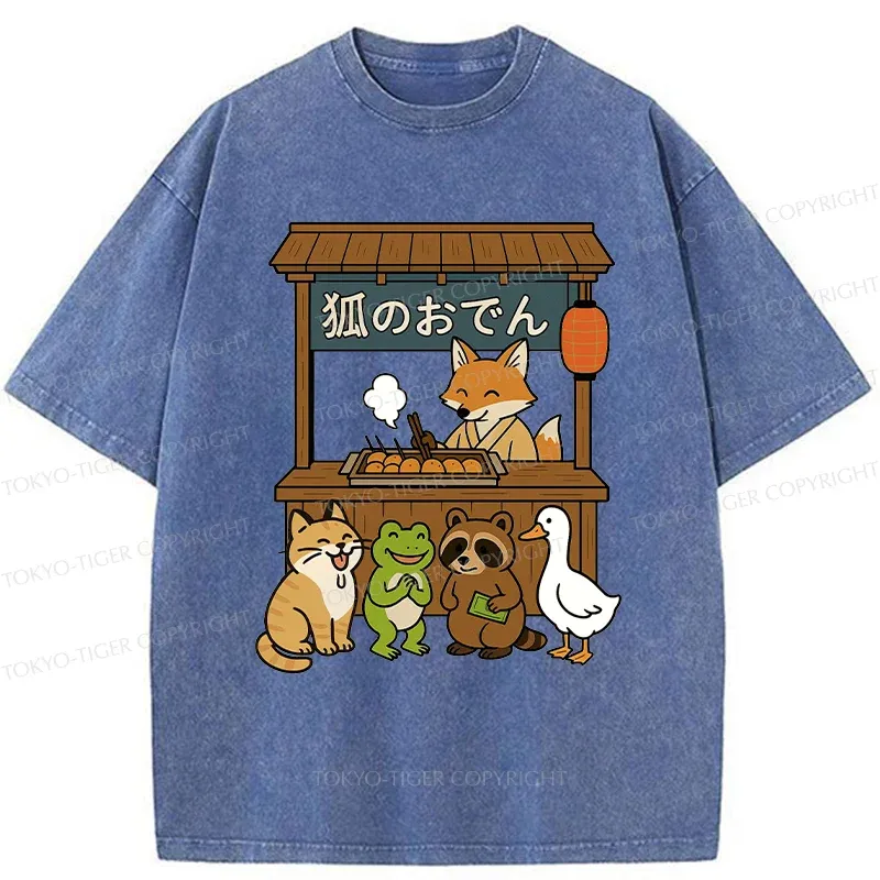 Tokyo-Tiger Fox Oden Shop Washed T-Shirt
