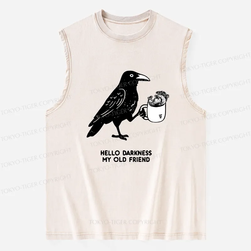 Tokyo-Tiger Crow Drinking Black Coffee Funny Washed Tank