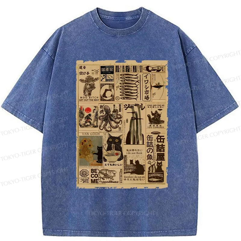 Tokyo-Tiger Vintage Animal Pictorial Washed T-Shirt