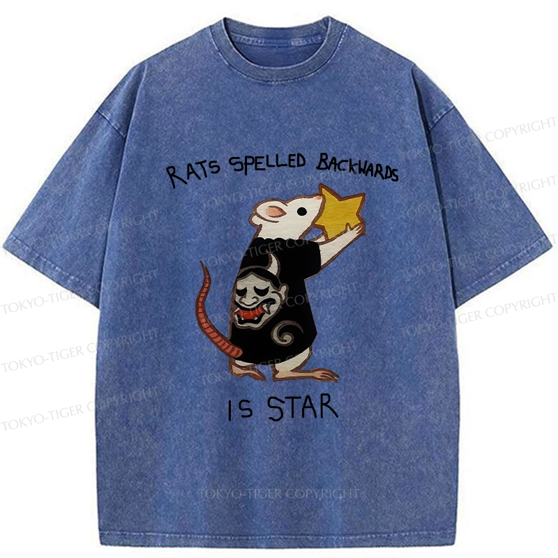 Tokyo-Tiger Rats Spelled Backwards Is Star Funny Washed T-Shirt